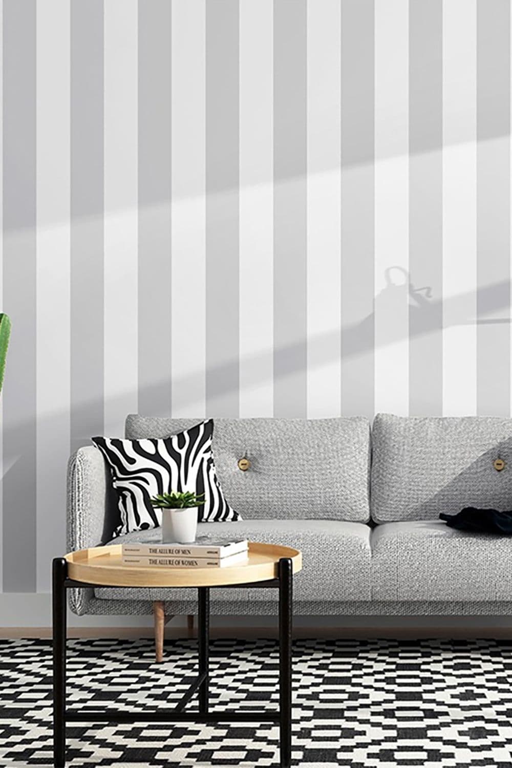 PVC Grey and White Stripes Non-Pasted Wallpaper Roll