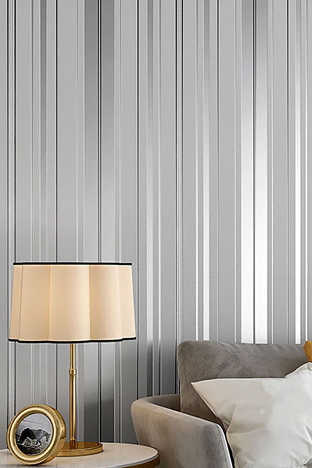 Modern Metallic Silver and Grey Striped Wallpaper