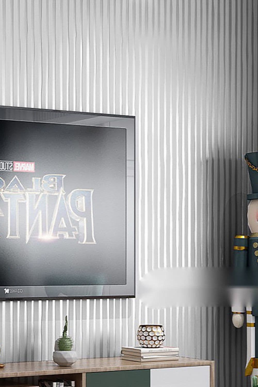 Modern Metallic Stripes Flocked Wallpaper