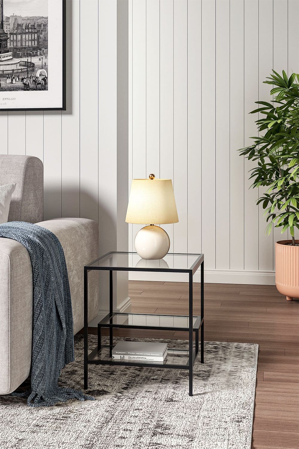 Modern Ladder Style Tempered Glass Side Table