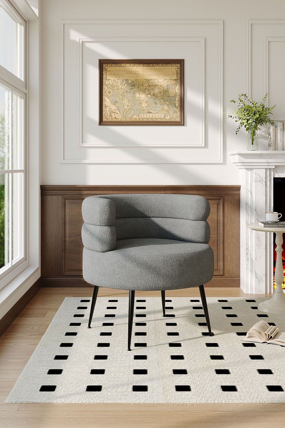 Grey Curved Upholstered Single Sofa Accent Chair