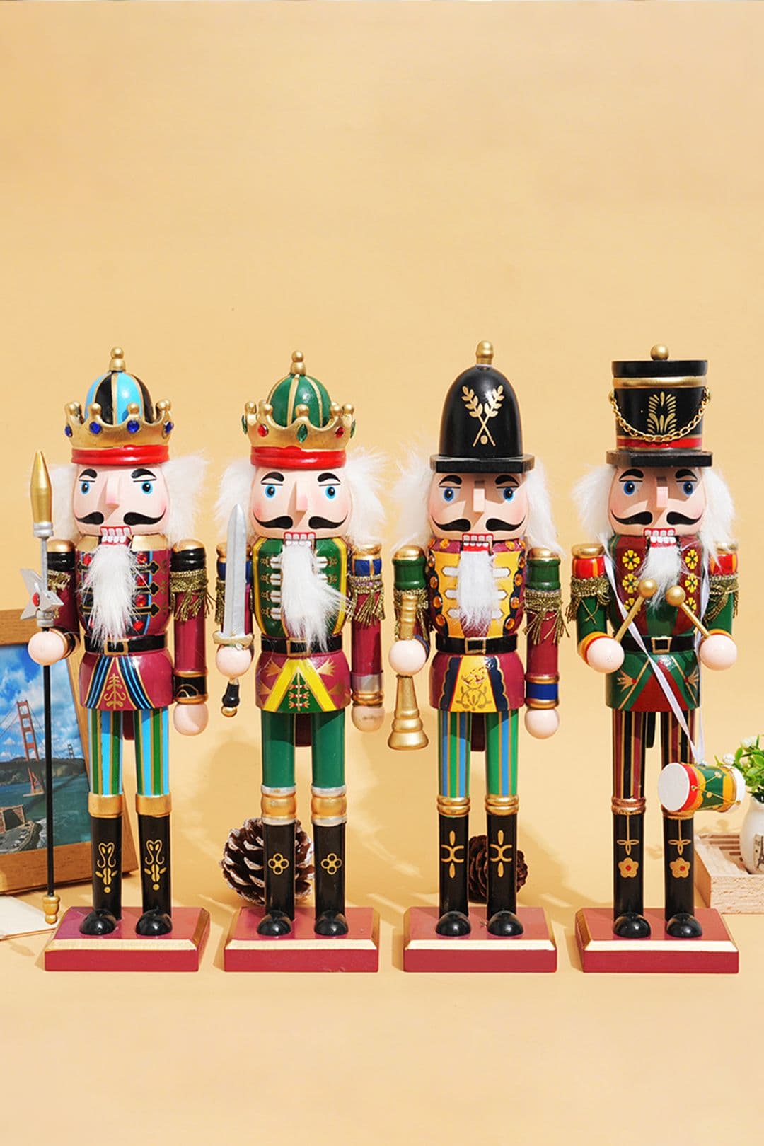 4 PCS Wooden Nutcracker Soldier Figurine Christmas Ornament