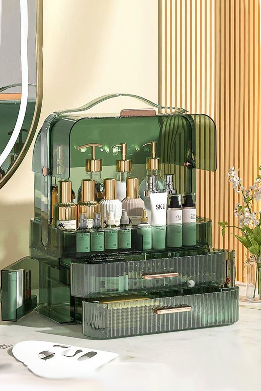 Cosmetic Organizer Storage Box For Vanity, Portable Dustproof Cosmetic Storage