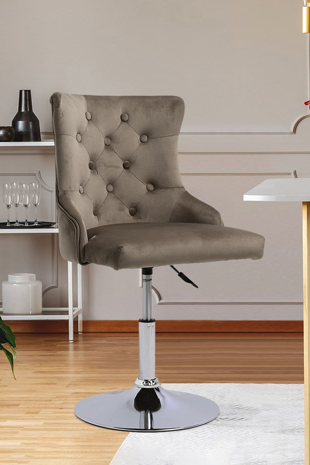 Modern Velvet Upholstered Adjustable Bar Stool with Polished Chrome Base