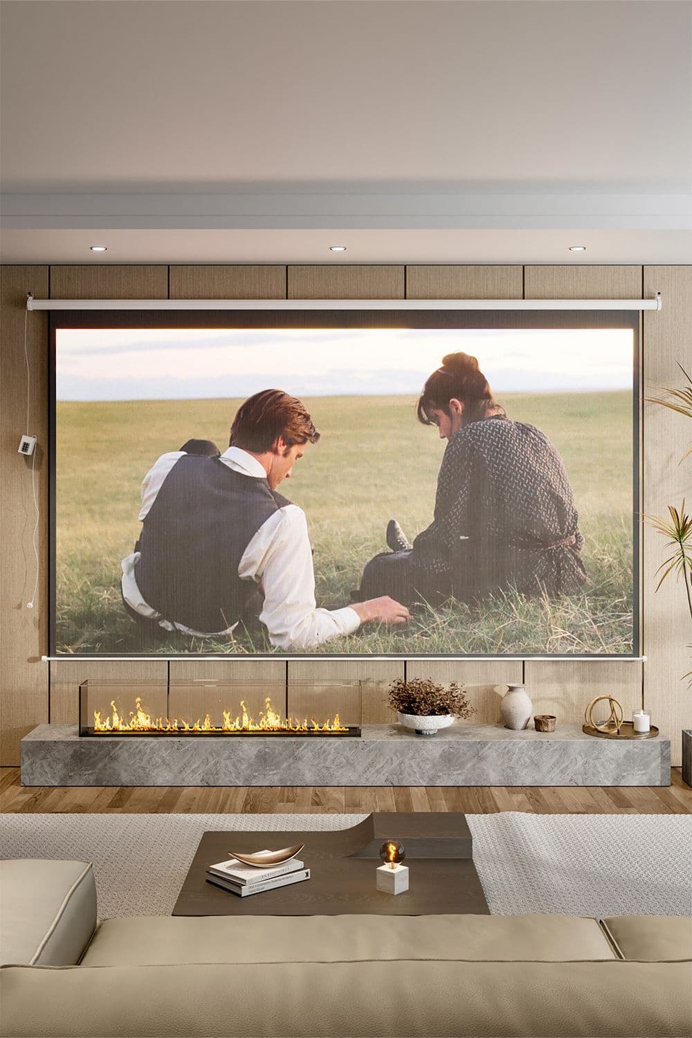 120"  Electric Motorized Wall Mounted Projector Screen with Remote 16:9  White Crossbar