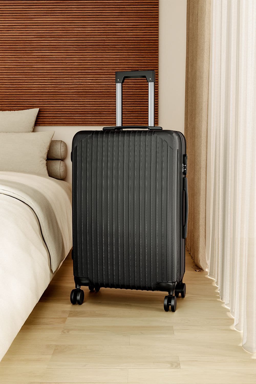 Hardshell Spinner Wheel Luggage Travel Suitcase With Combination Lock, 28" Black