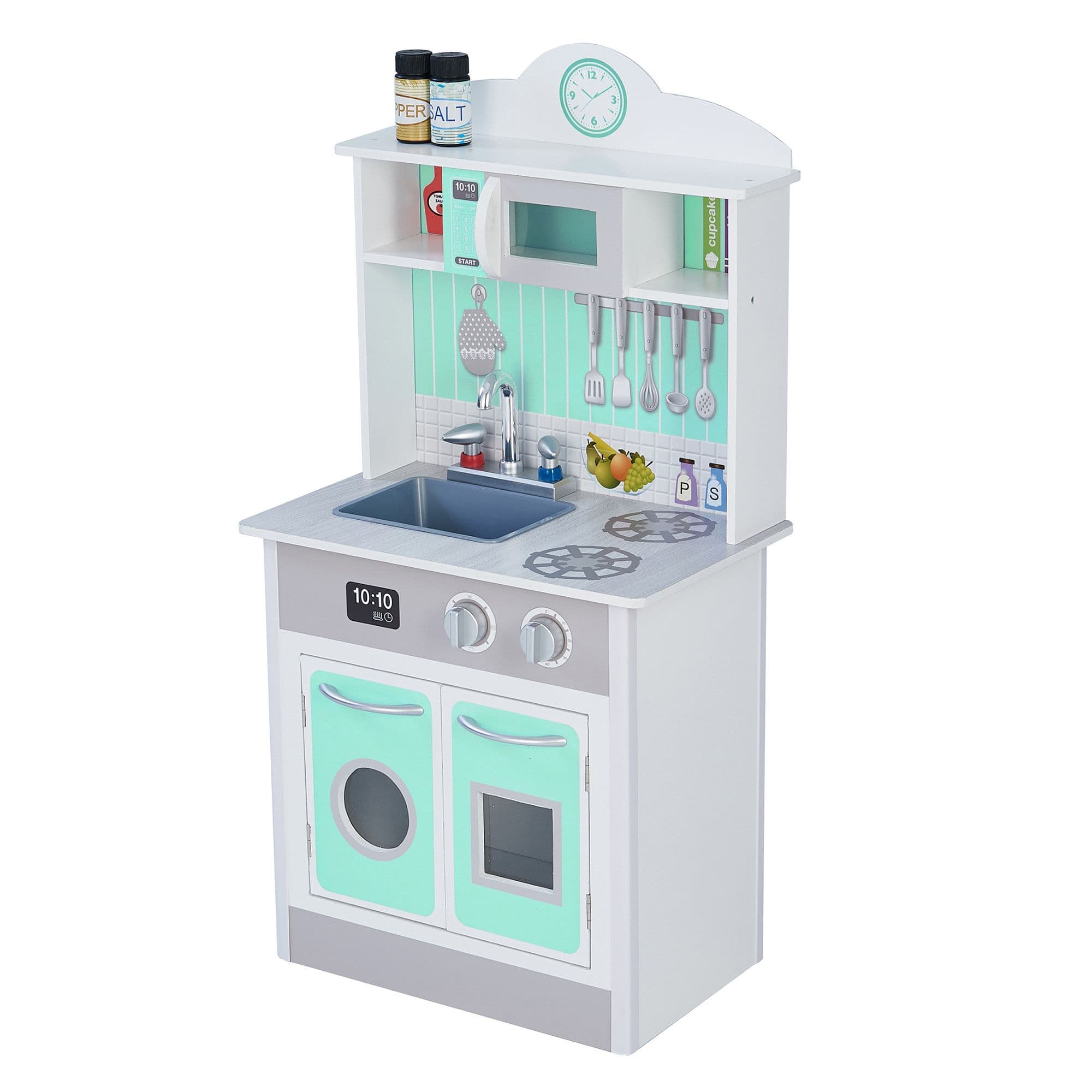 Classic Madrid Interactive Wooden Pretend Play Toy Kitchen Mint Grey