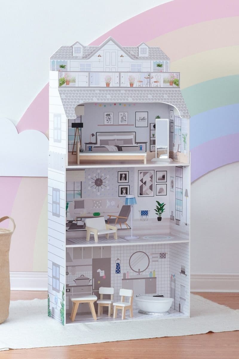 3 Story Deluxe Wooden Dollhouse 8pc Accessory Set 12" Dolls