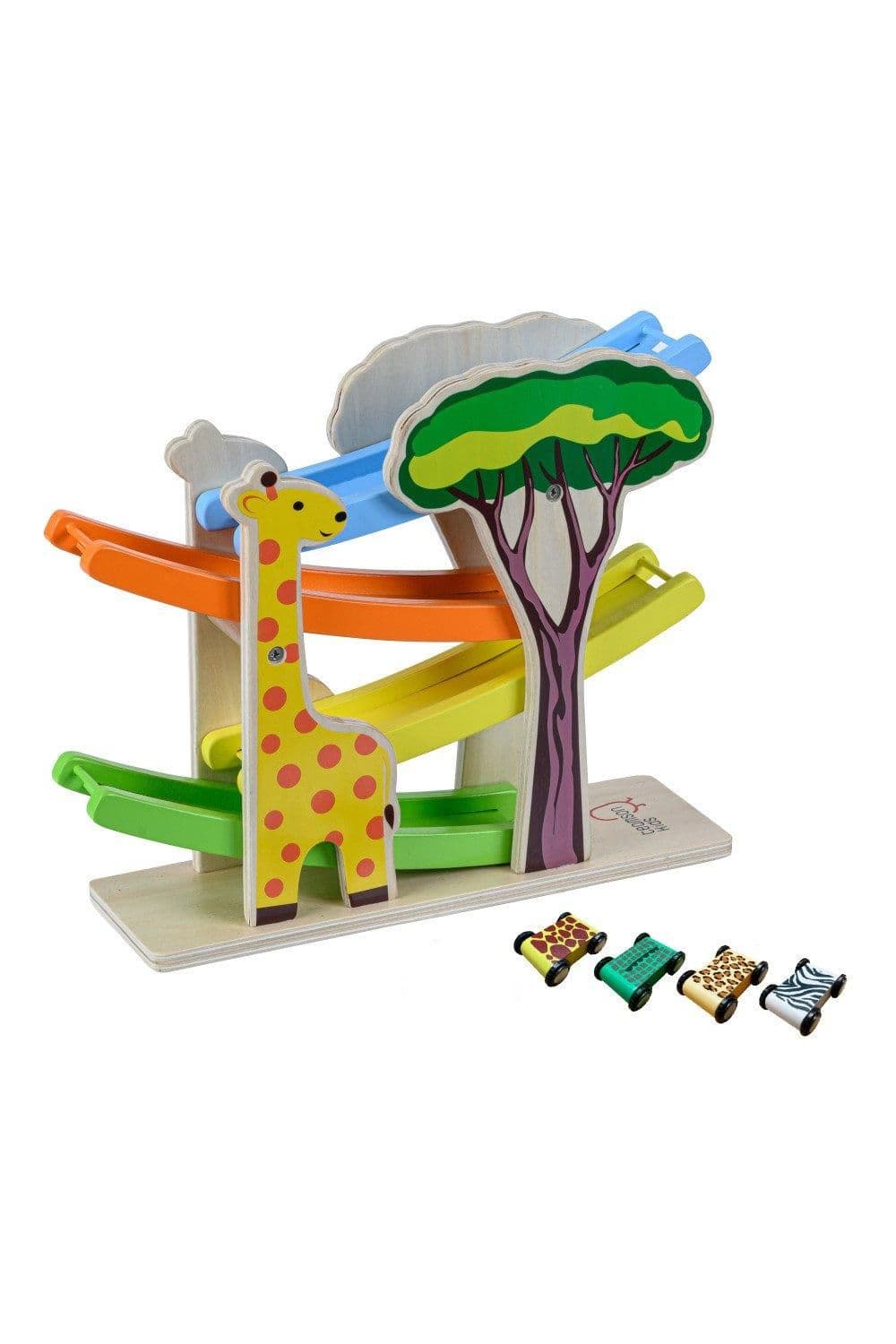 Wooden Car Ramp Racer Toy Click Clack Racetrack