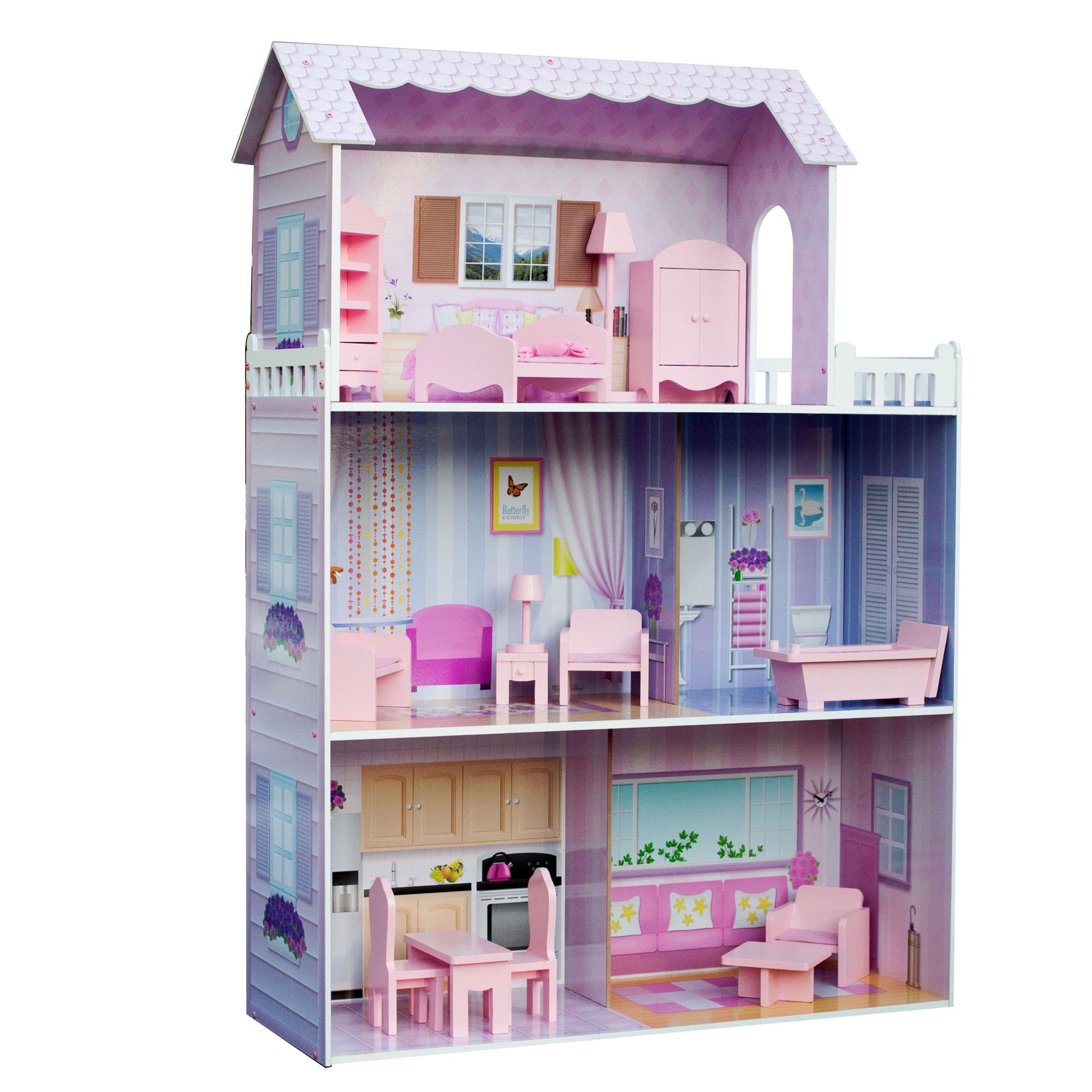3 Story Dreamland Wooden Dollhouse 12pc Accessory Set 12" Dolls