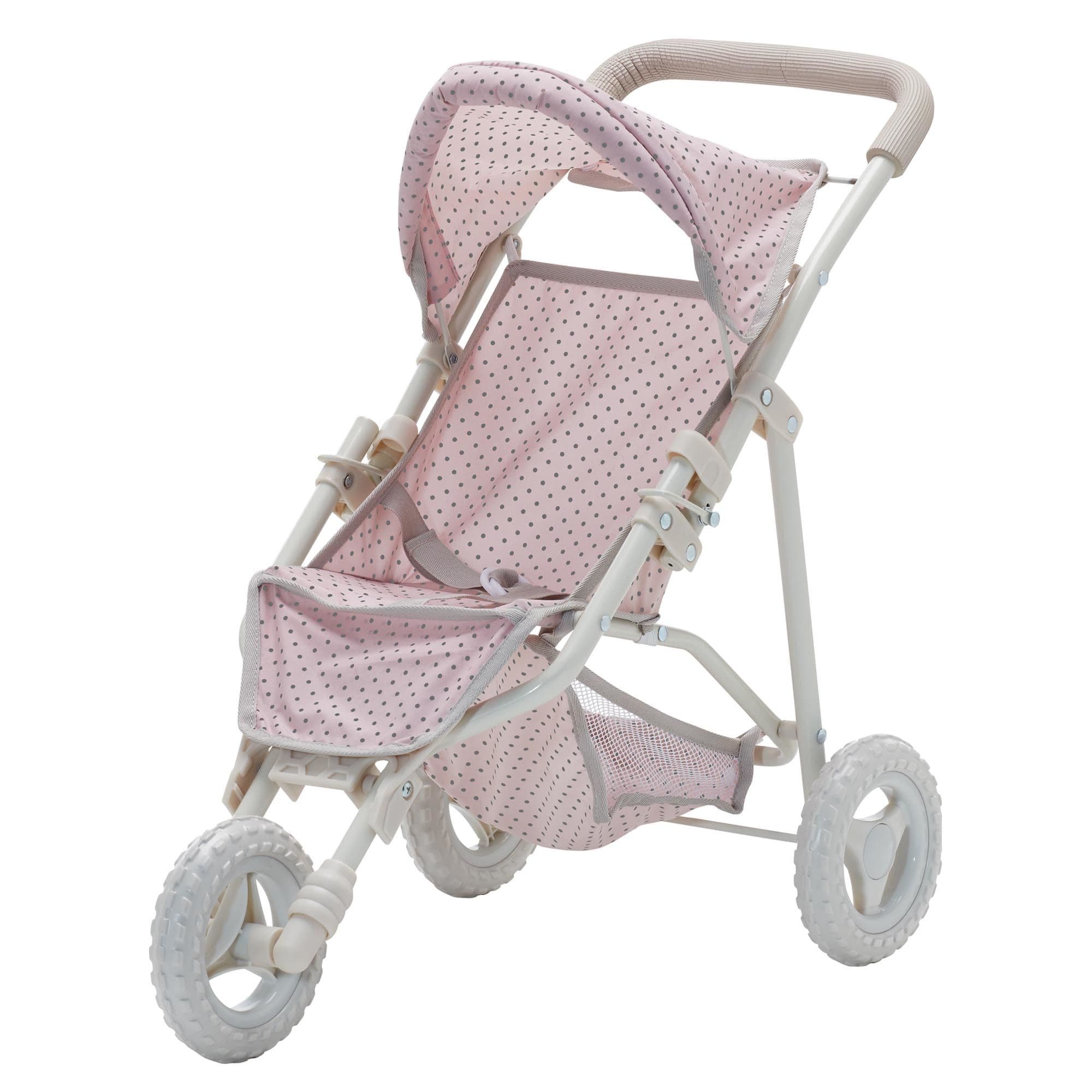 Polka Dot Jogging Stroller Pram Dolls & Stuffed Animals Pink Grey
