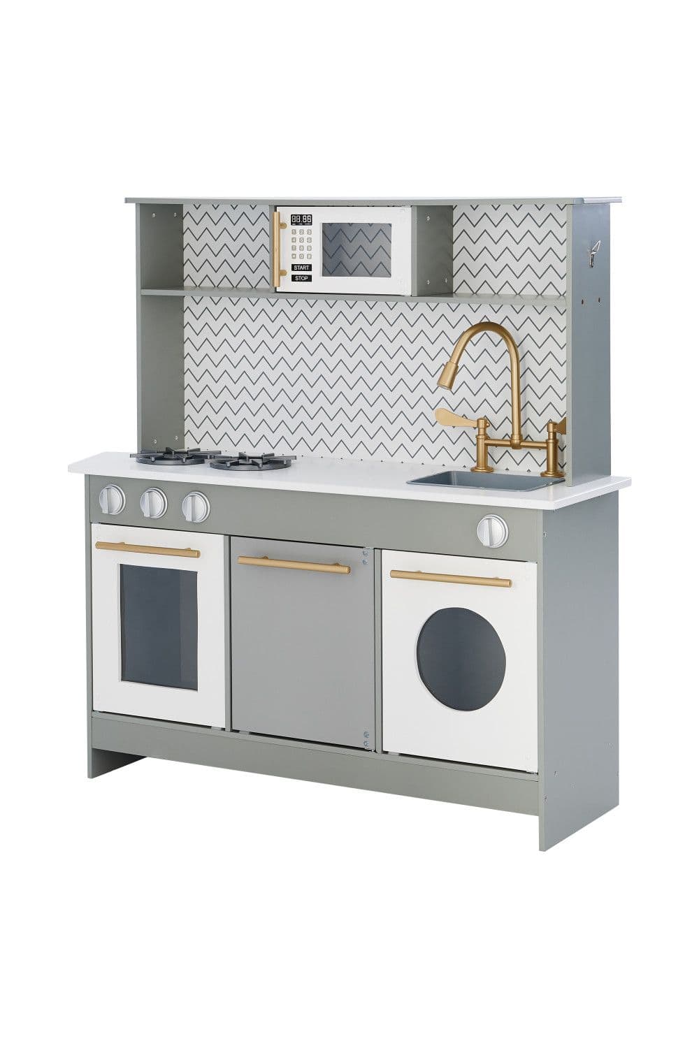 Modern Berlin Wooden Pretend Play Toy Kitchen 6 Accessories Grey & Gold
