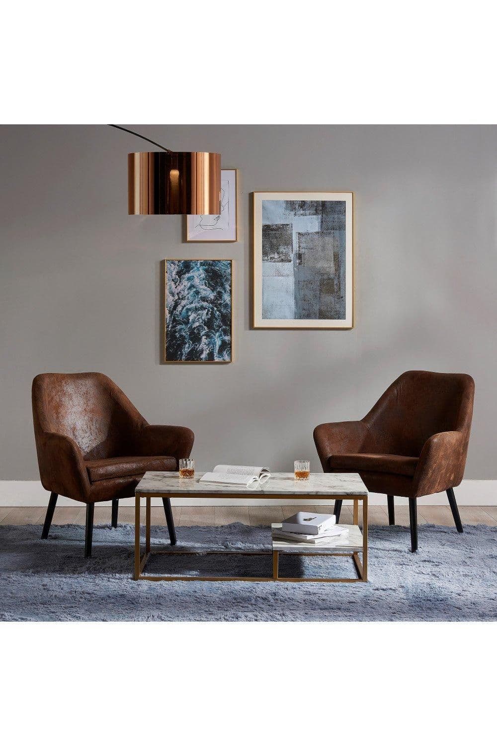 Marmo Modern Wooden Marble Effect Coffee Table Living Room