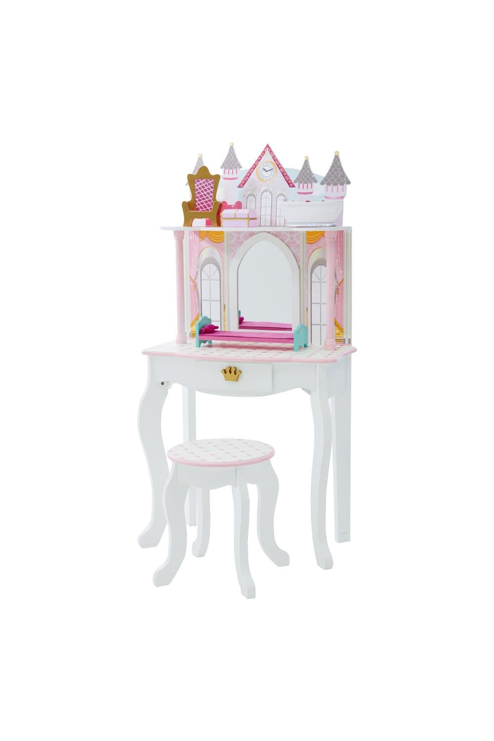 Dreamland Castle Wooden Vanity Table Play Set Pink White