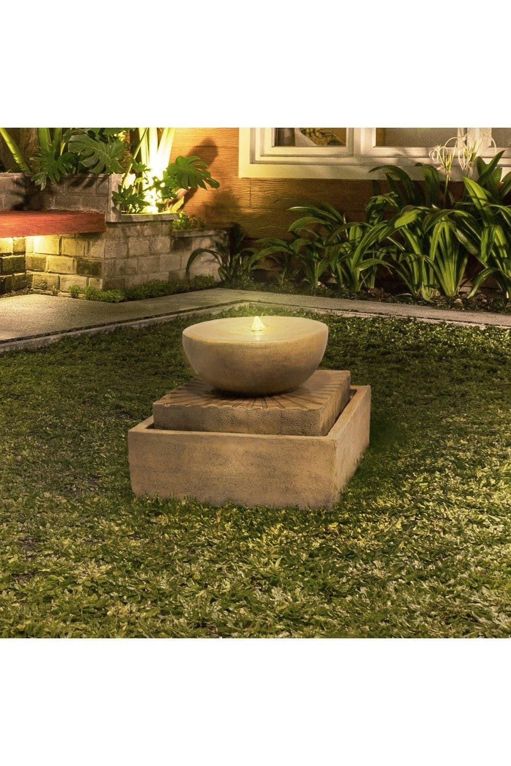 Garden Water Feature Lights Outdoor 2 Tier Basin