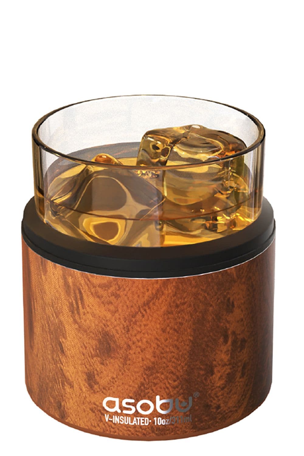 Whiskey Glass Insulated Stainless Steel Sleeve Wood