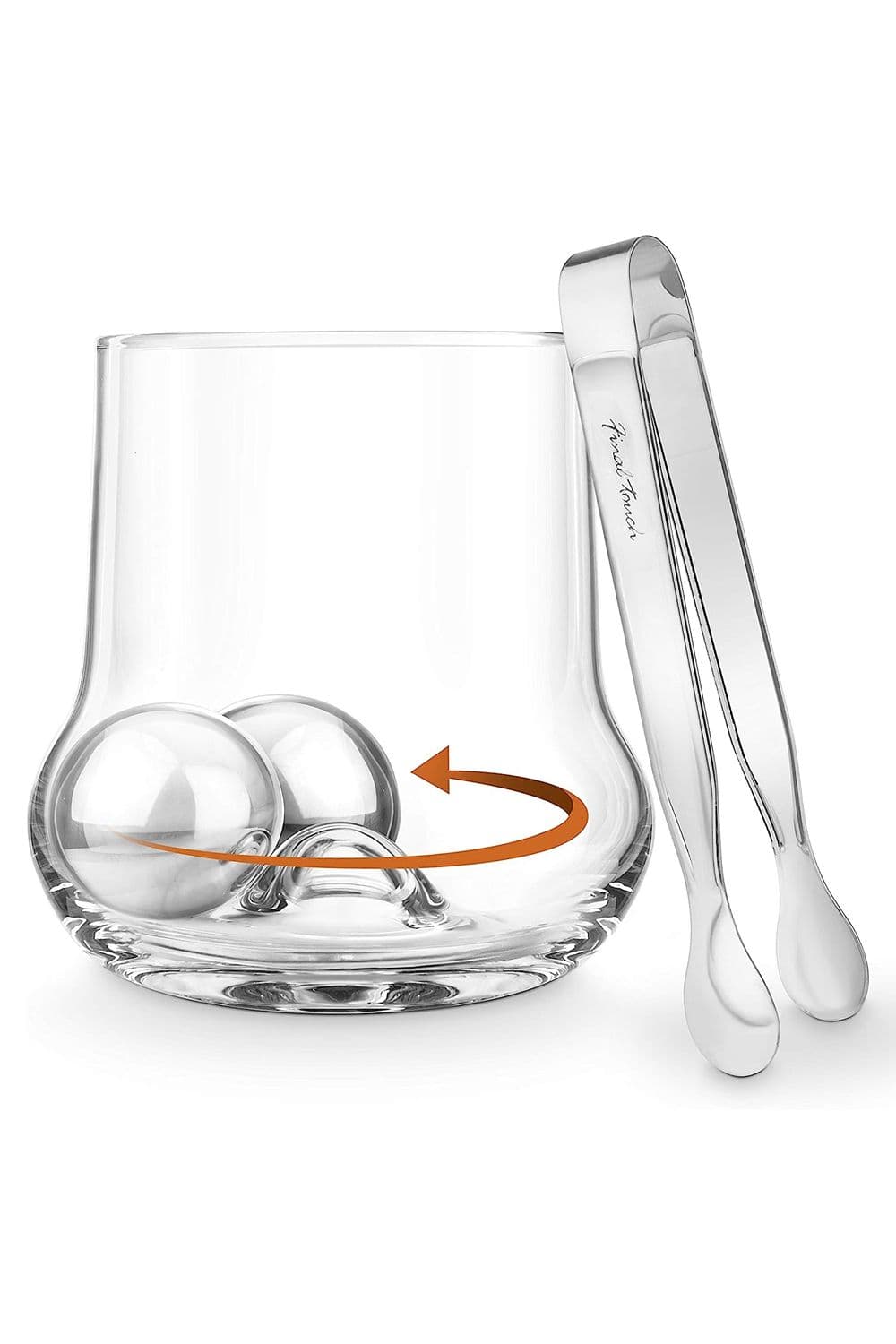 Rock Roller Whiskey Glass & Ice Chillings Balls with Tong Set