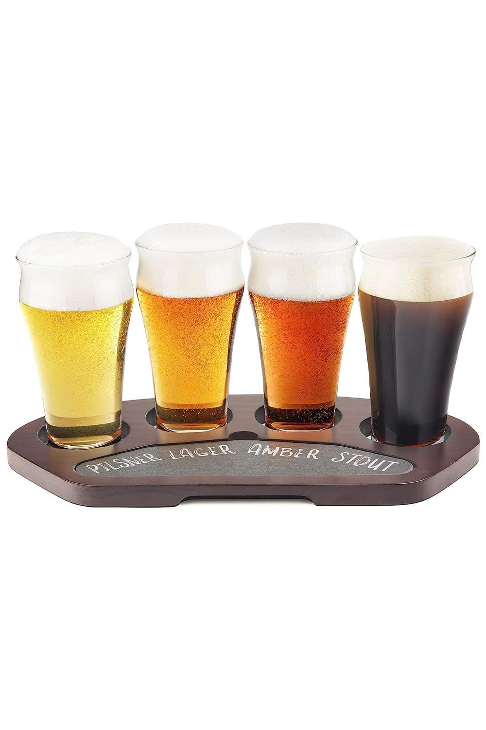 Craft Beer Flight Set with Solid Wood Slate Serving Board