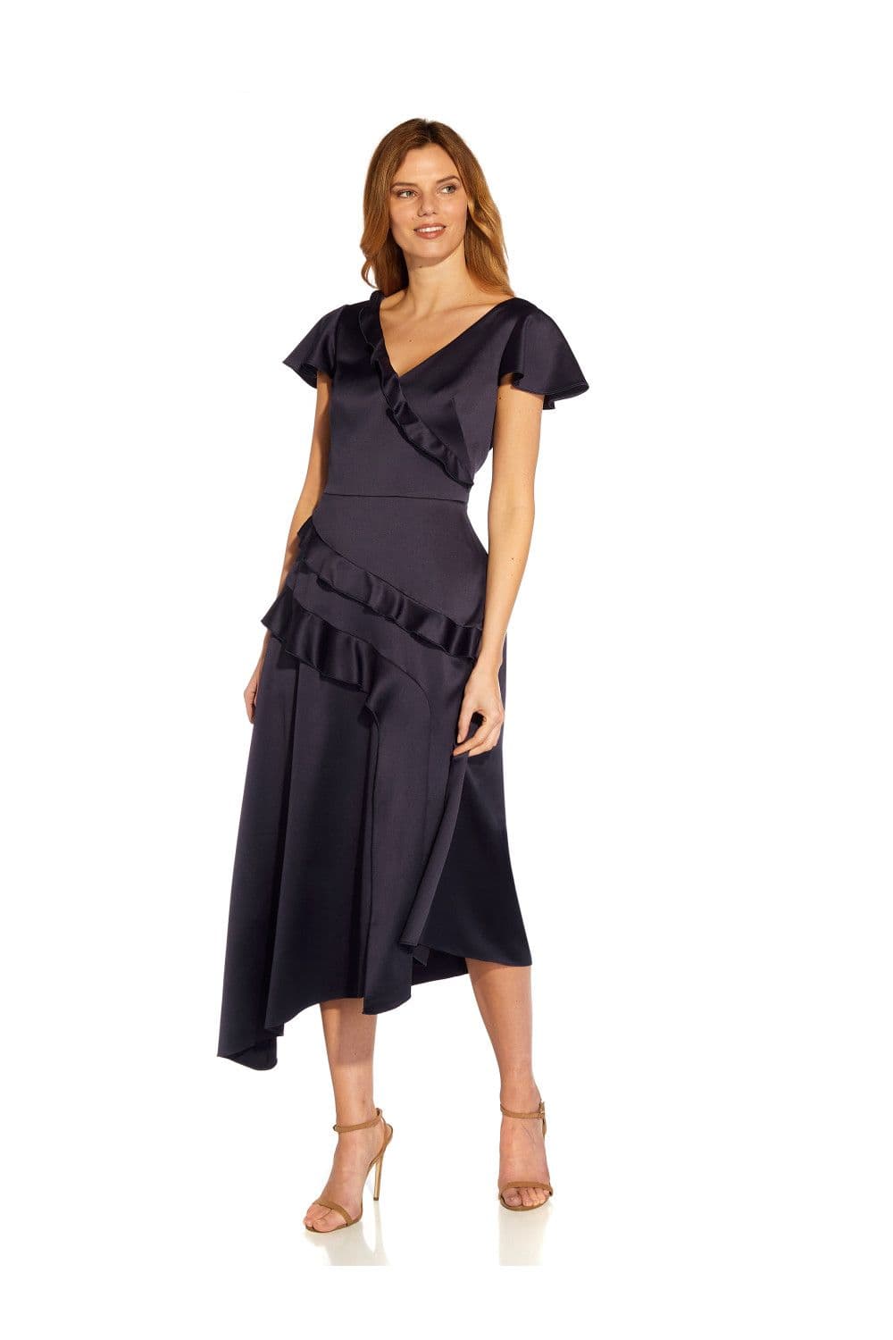 Satin Crepe Ruffle Dress