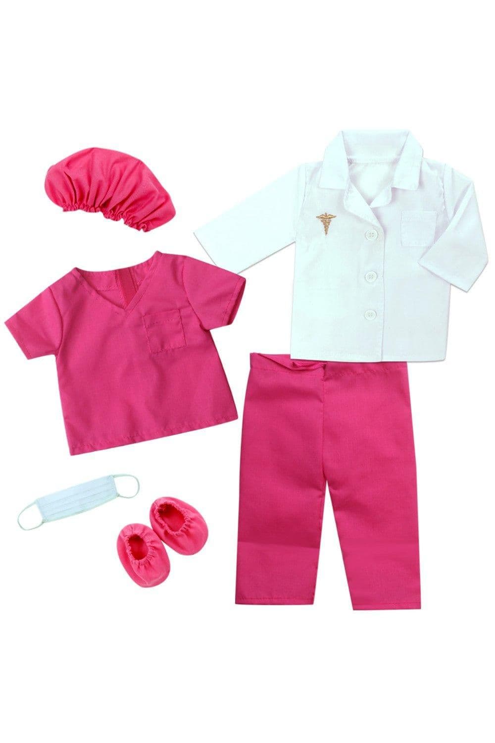 Sophias 6 Piece Medical Uniform Scrubs Lab Jacket Face Mask Hair Cover Booties 18" Dolls White Hot