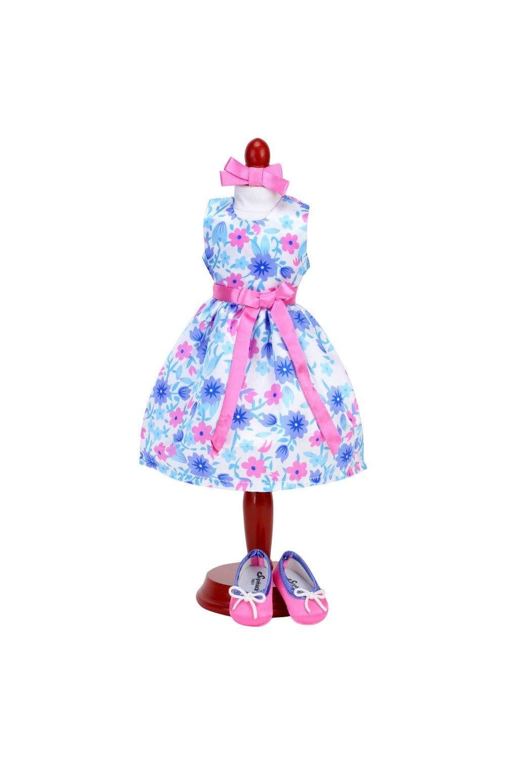 Sophias Satin Floral Dress Shoes 14.5" Dolls Pink Blue