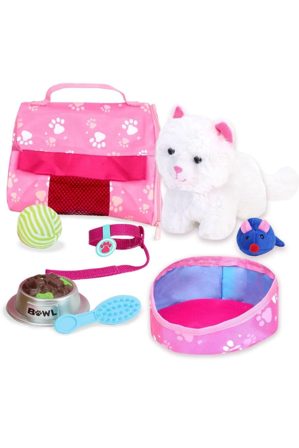 Sophias 8 Piece Plush Kitty Cat Carrier Playset 18" Dolls Multi