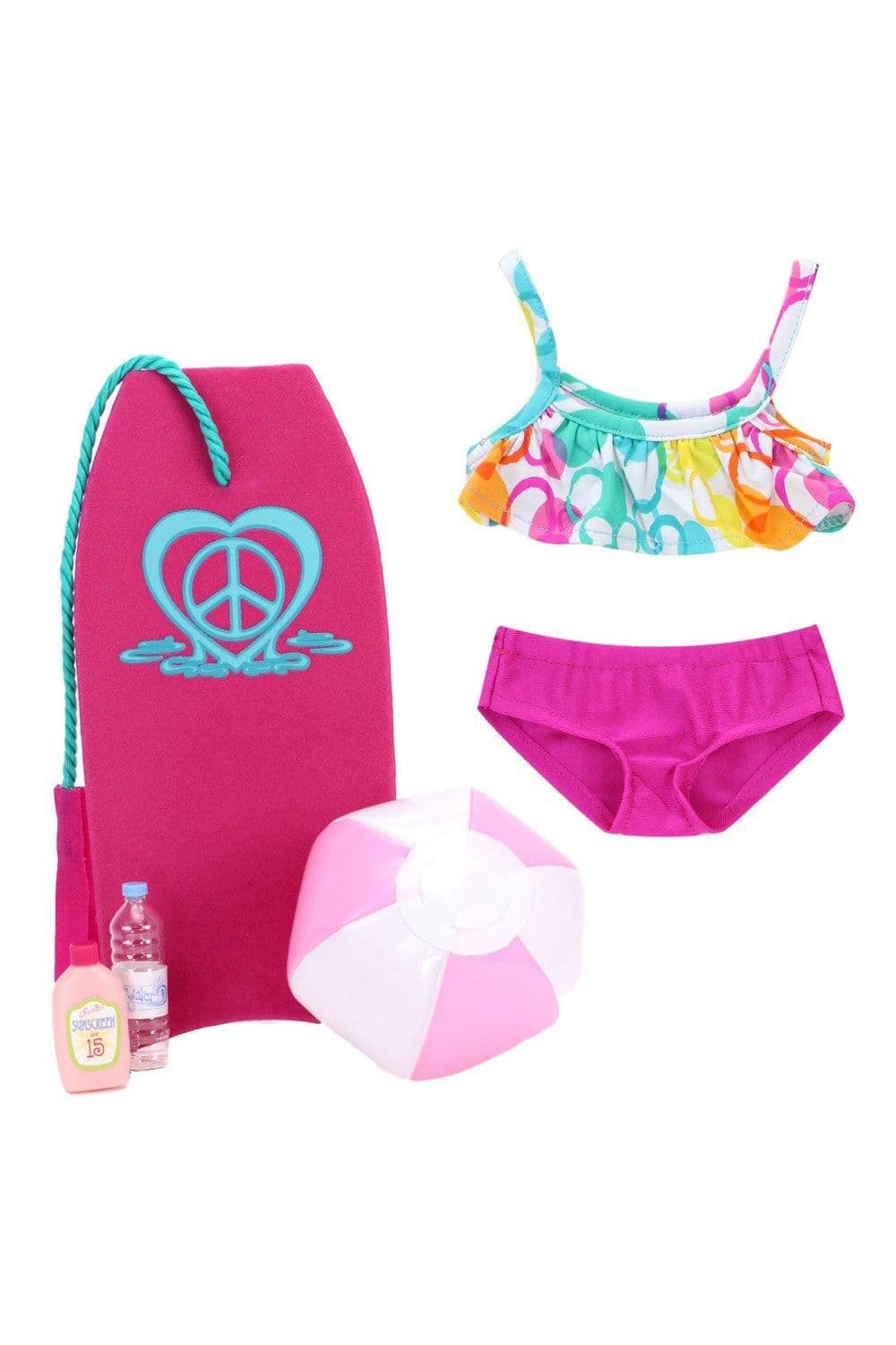 Sophias Ruffle Bikini Boogie Board Beach Ball Lotion Water Bottle 18" Dolls