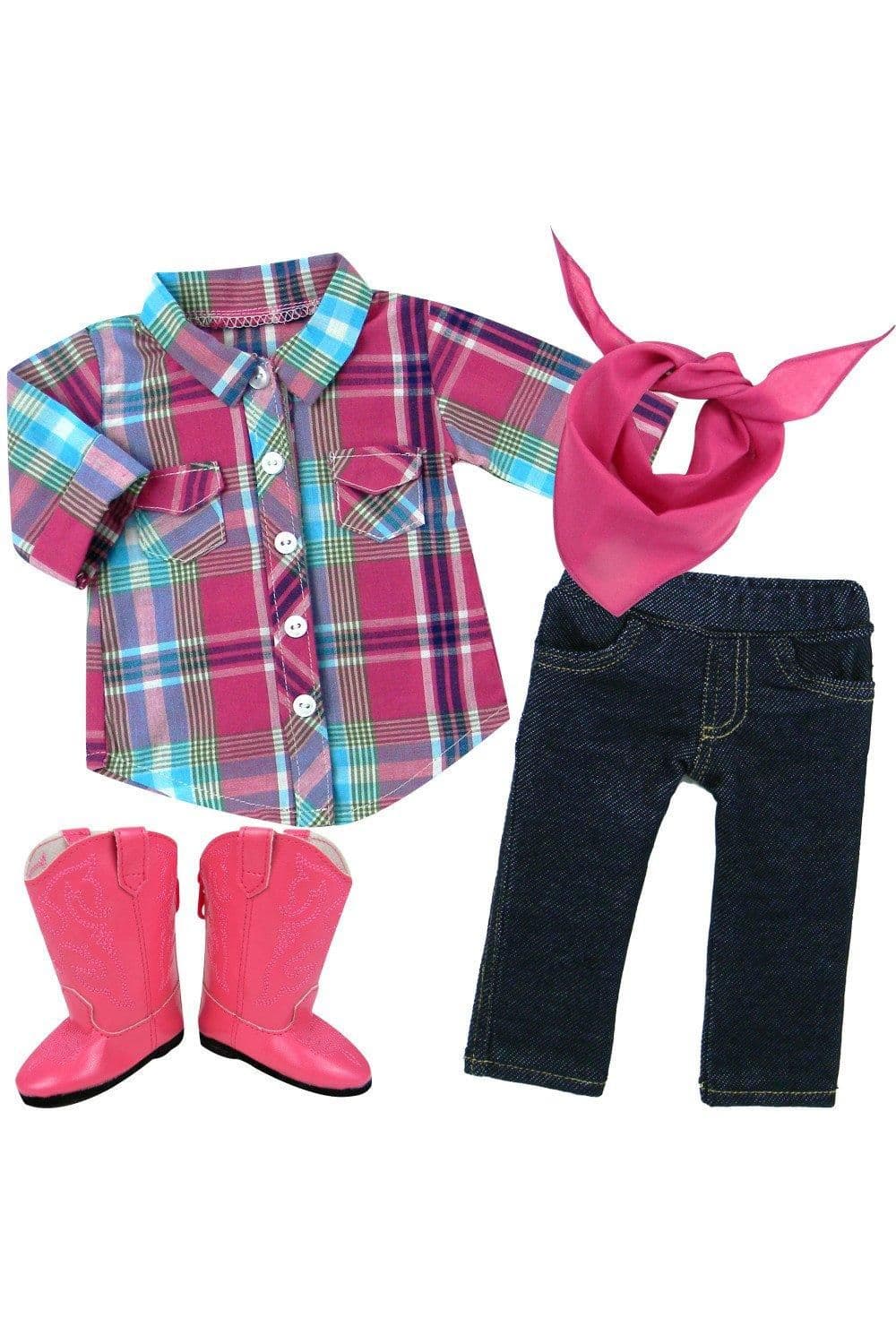 Sophias Plaid Western Shirt Jeggings Bandana Boots 18" Dolls