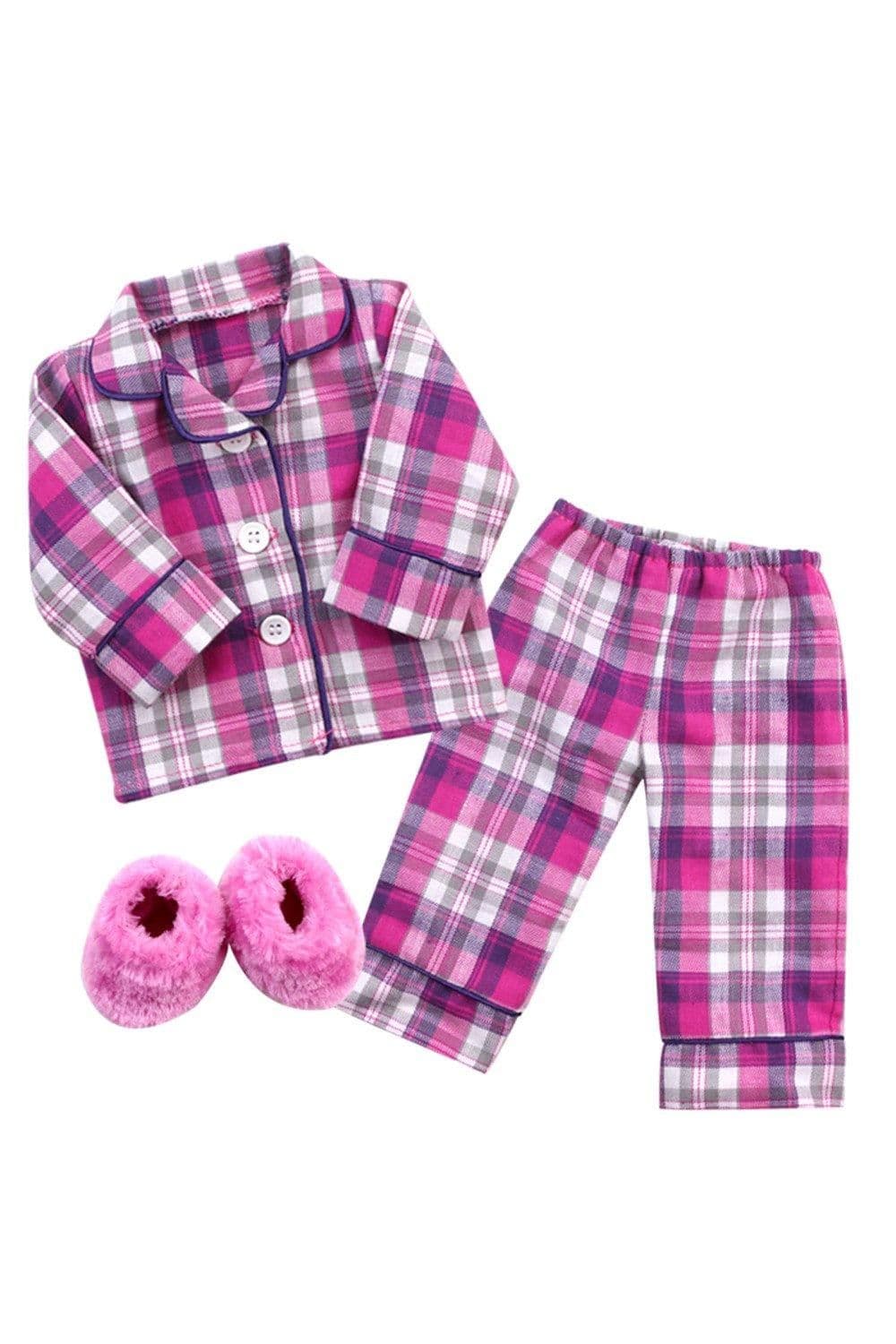 Sophias Flannel Pajama Fuzzy Slippers 18 Dolls Pink Purple White