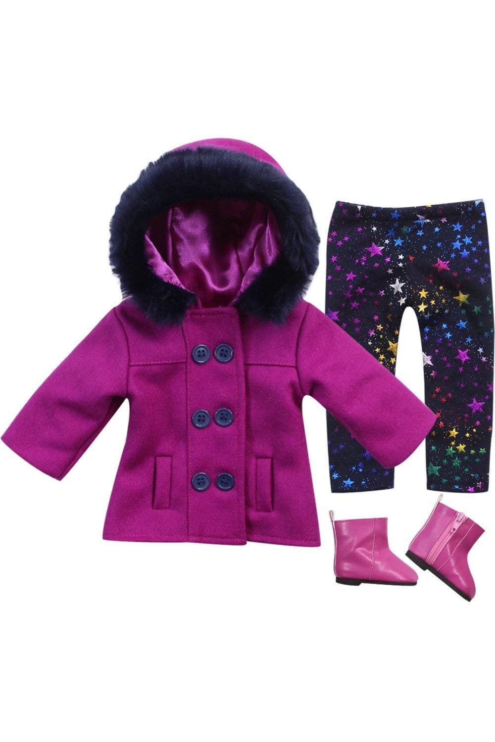 Sophias 3 Piece Peacoat Star Print Leggings Ankle Boots Winter Outfit Set 18 Dolls