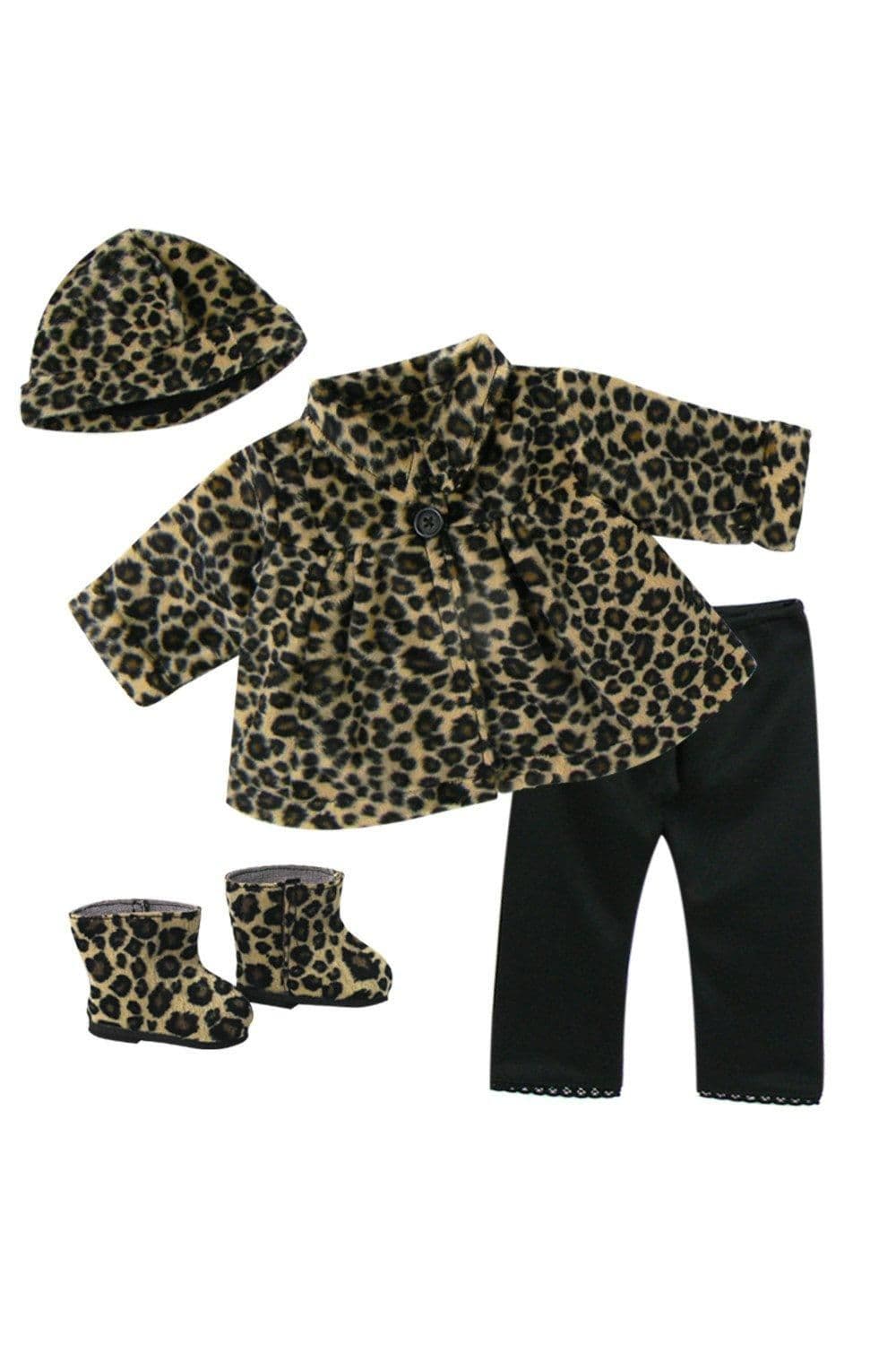 Sophias 4 Piece Leopard Print Coat Hat Boots Leggings 18" Dolls Multi