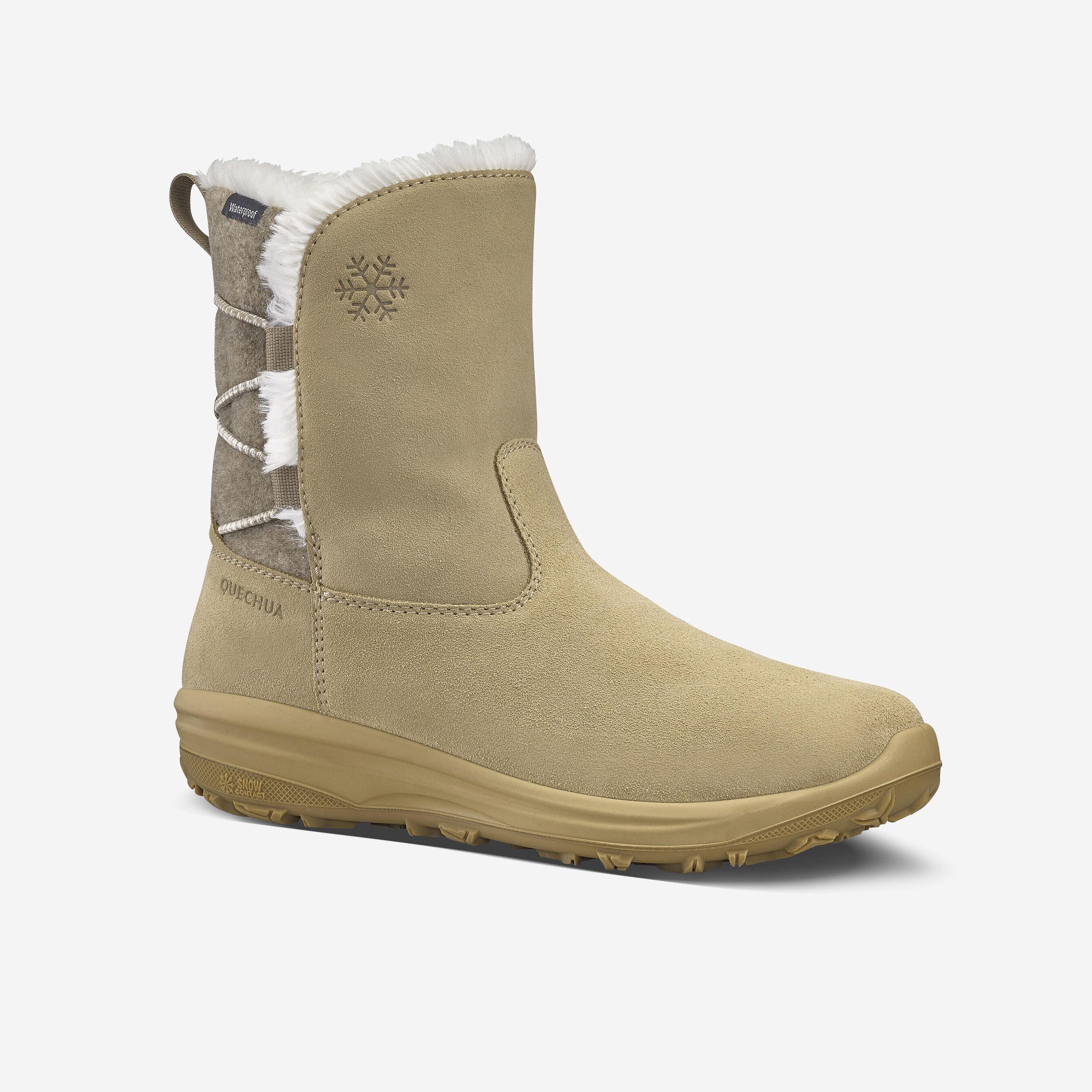 Warm Waterproofhiking Boots Sh500 Leather