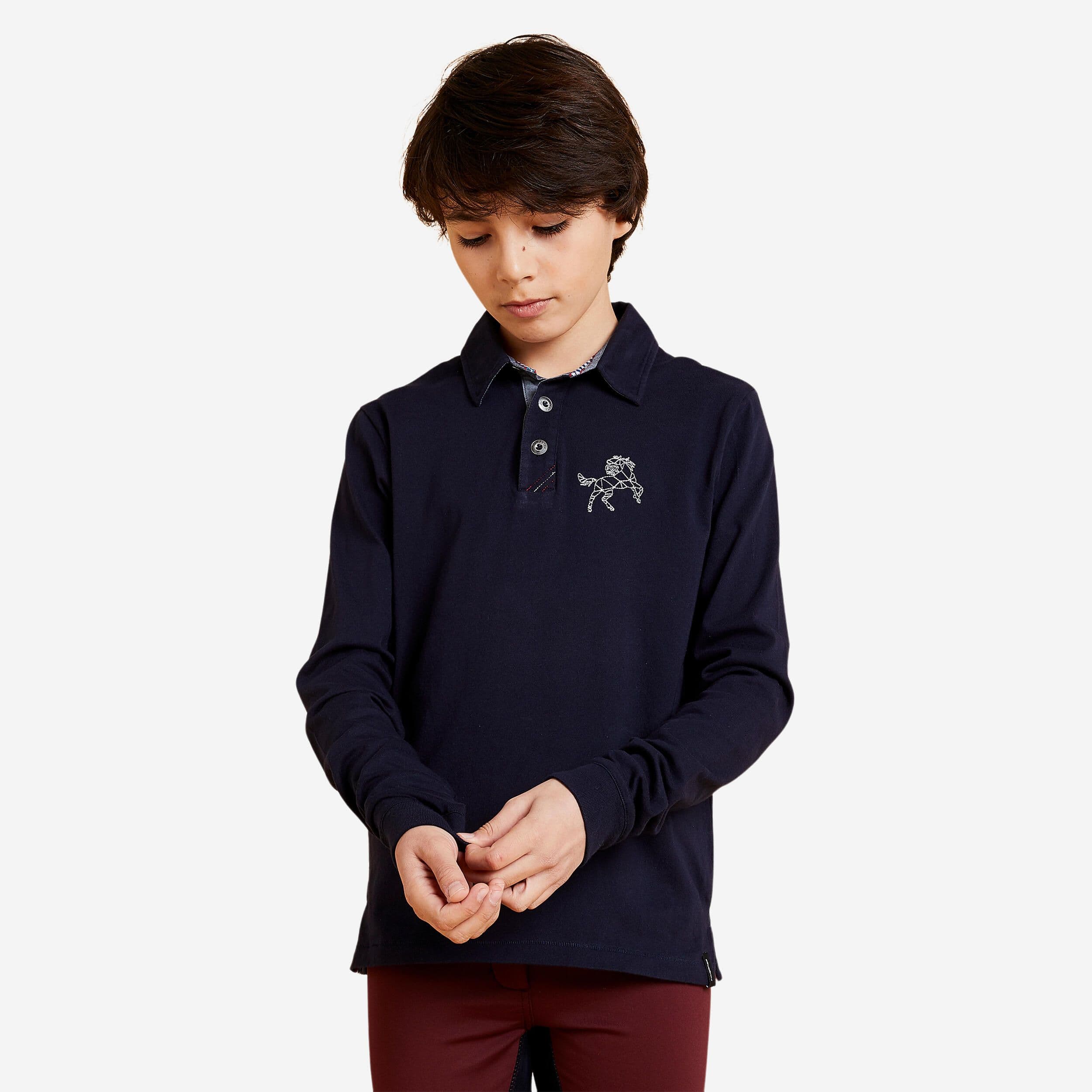 Horse Riding Long Sleeved Polo 100