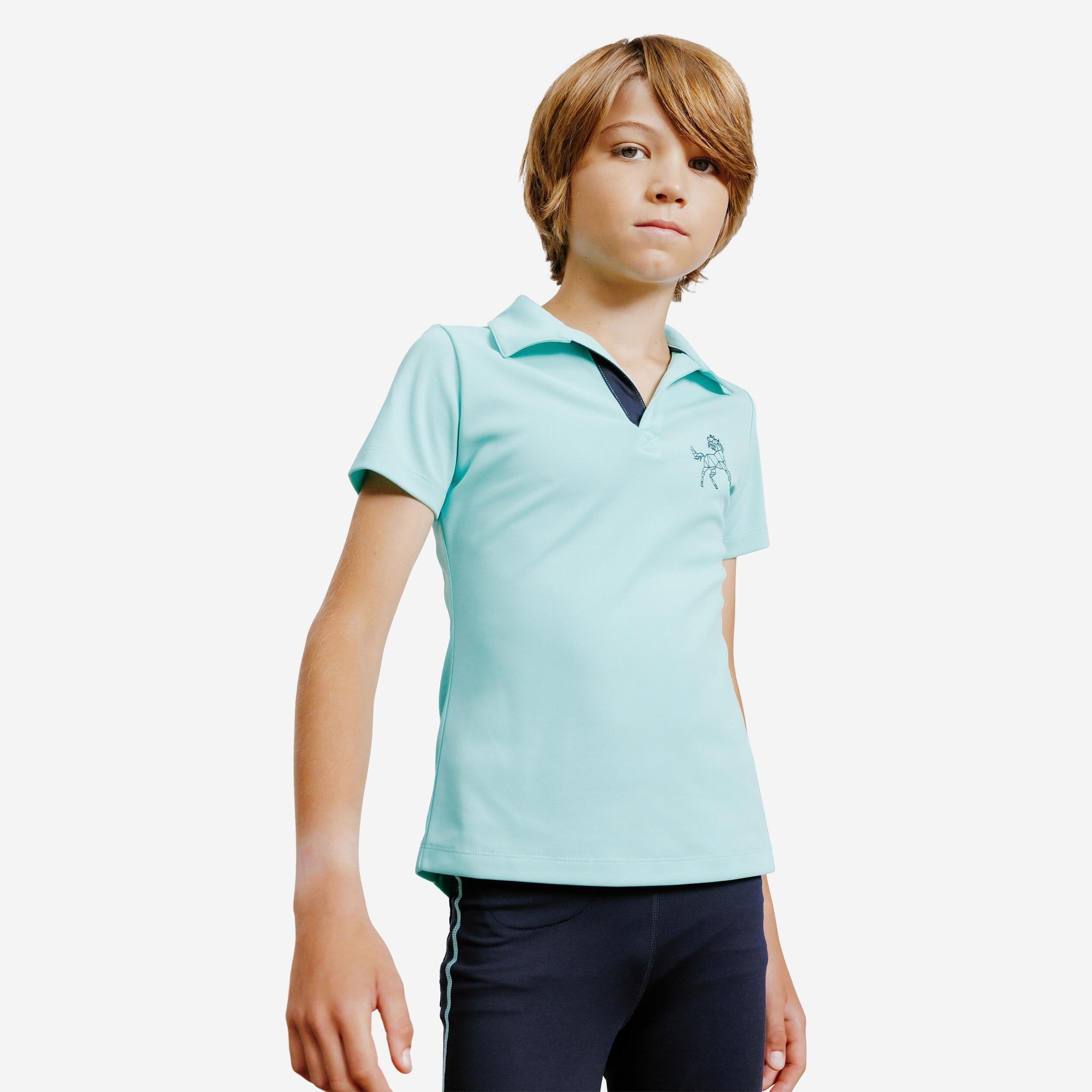 Short Sleeved Horse Riding Mesh Polo Shirt 500 Turquin