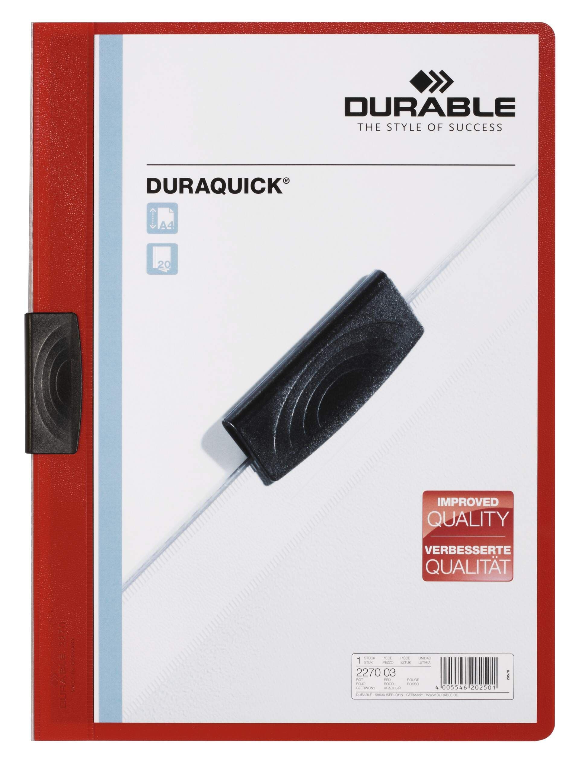 DURAQUICK 20 Sheet Document Clip File Folder - 20 Pack - A4 Red
