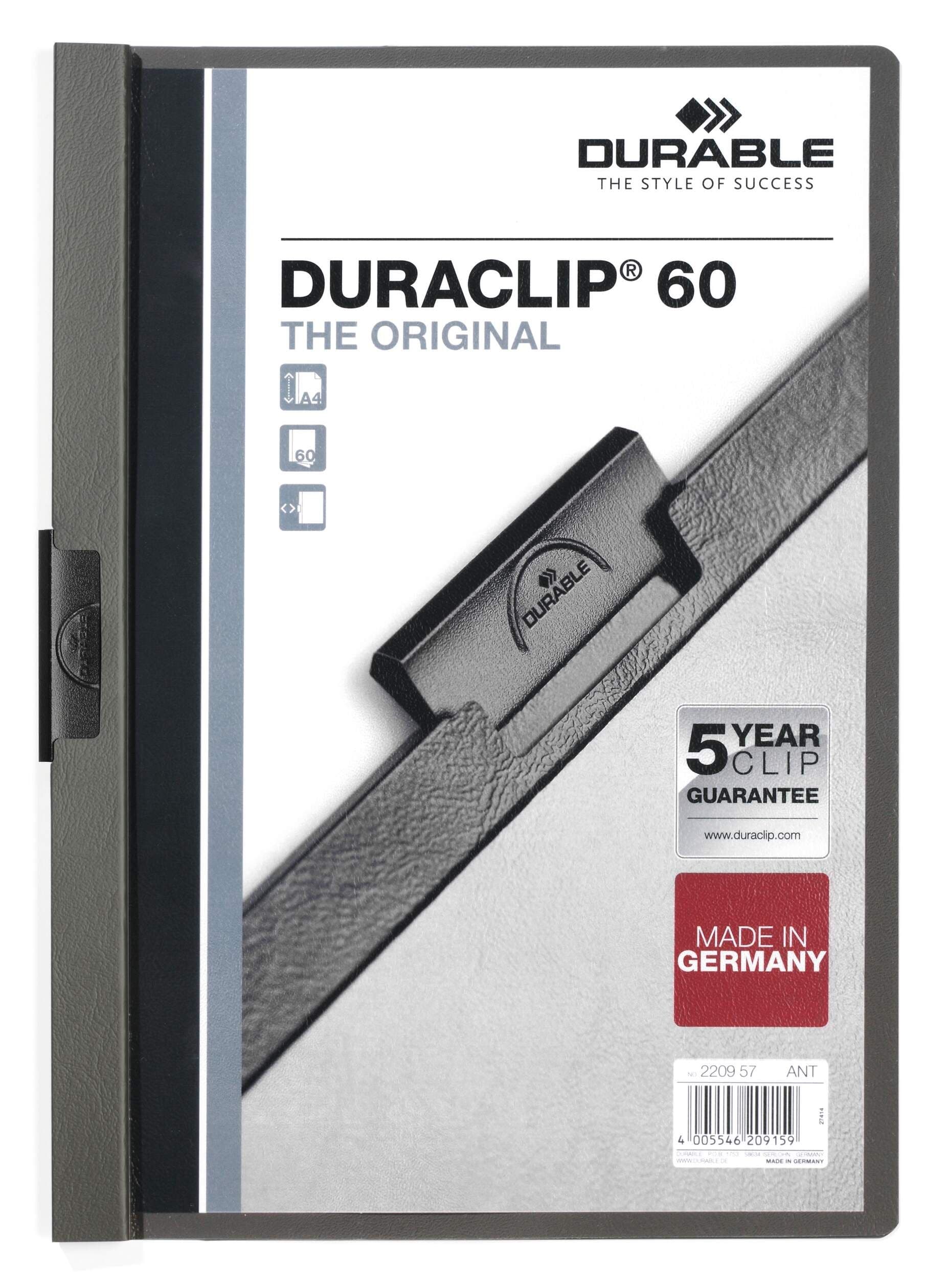 DURACLIP 60 Sheet Document Metal Clip File Folder - 25 Pack - A4 Grey