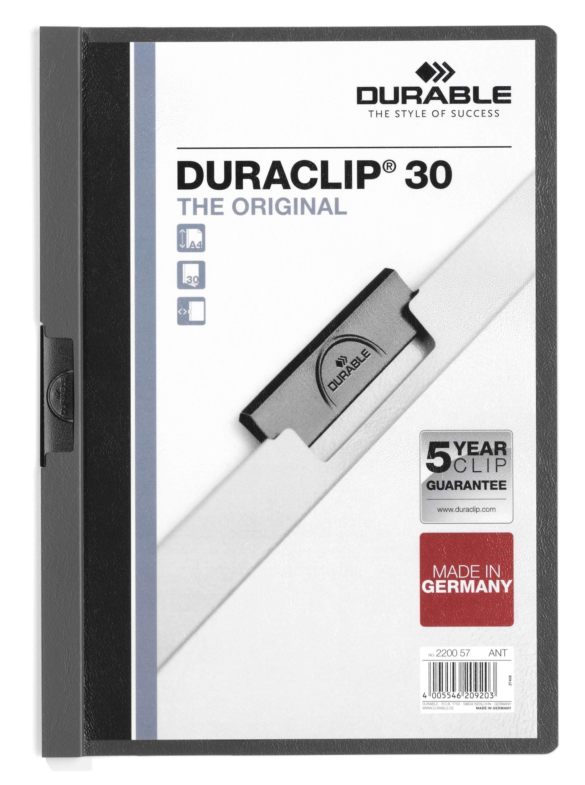 DURACLIP 30 Sheet Document Metal Clip File Folder - 25 Pack - A4 Grey