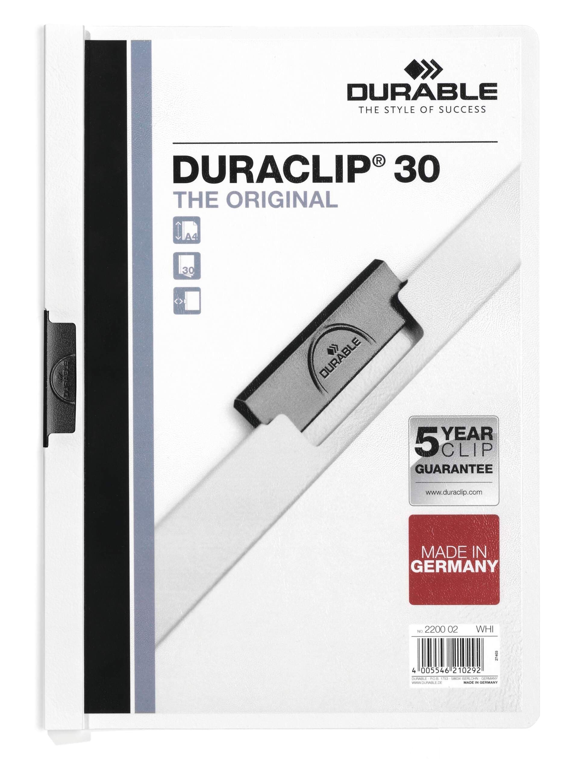 DURACLIP 30 Sheet Document Metal Clip File Folder - 25 Pack - A4 White