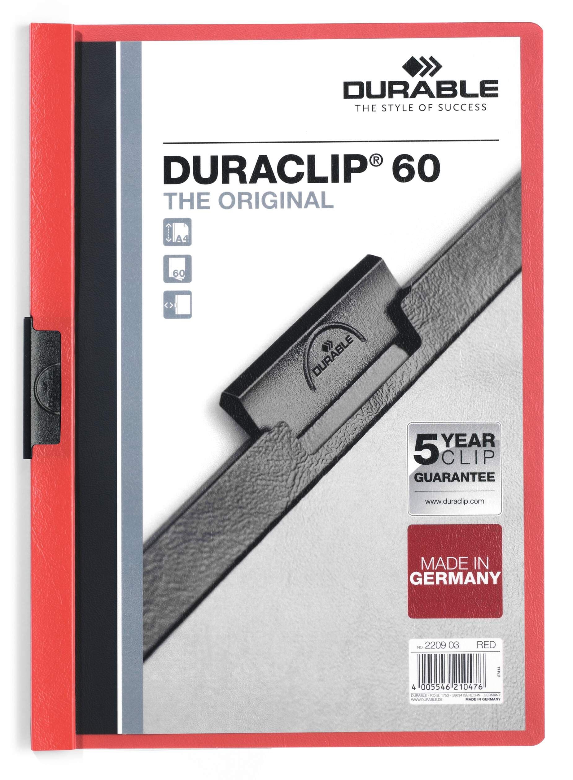 DURACLIP 60 Sheet Document Metal Clip File Folder - 25 Pack - A4 Red
