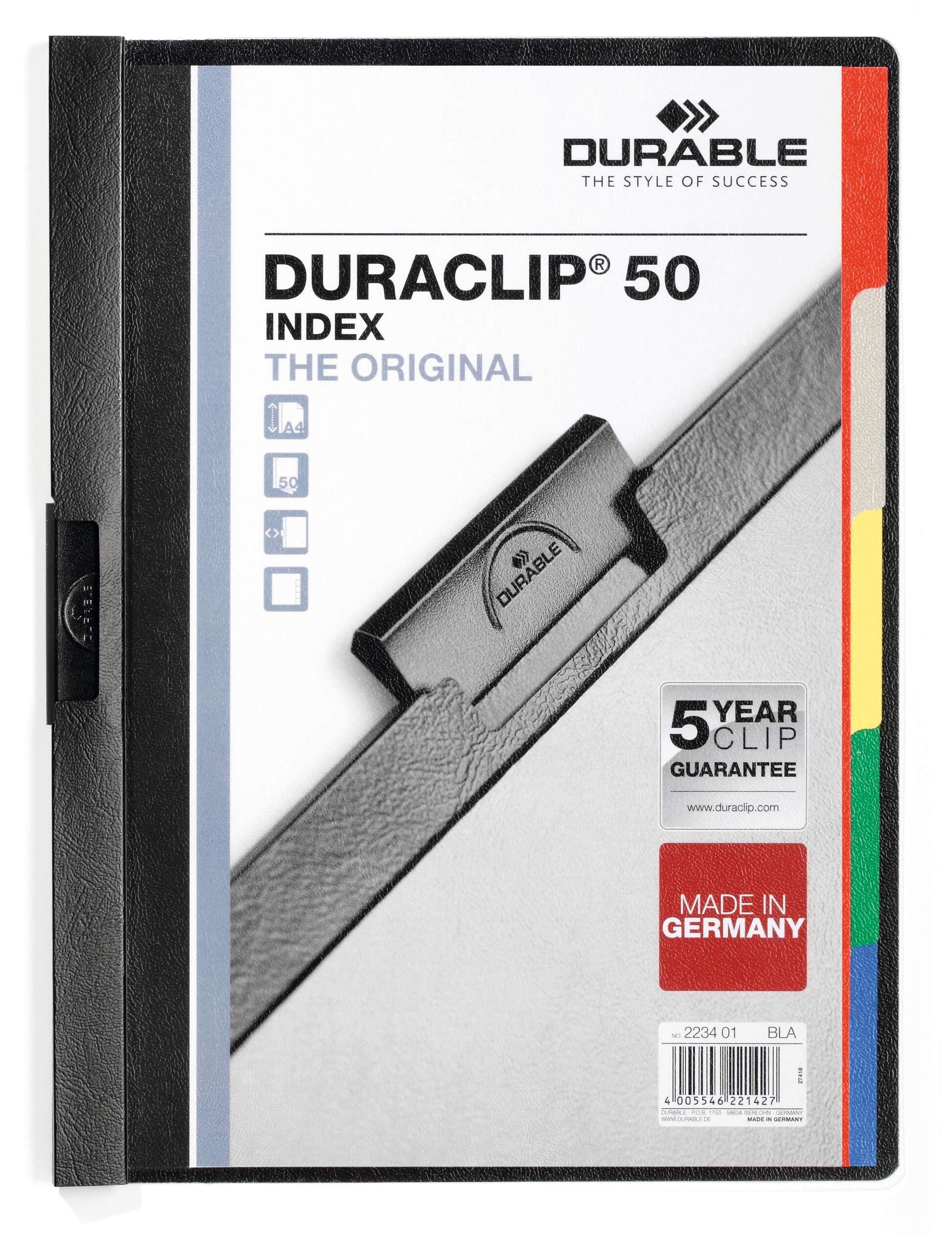 DURACLIP INDEX 50 Sheet Document Clip File Folder - 25 Pack - A4 Black