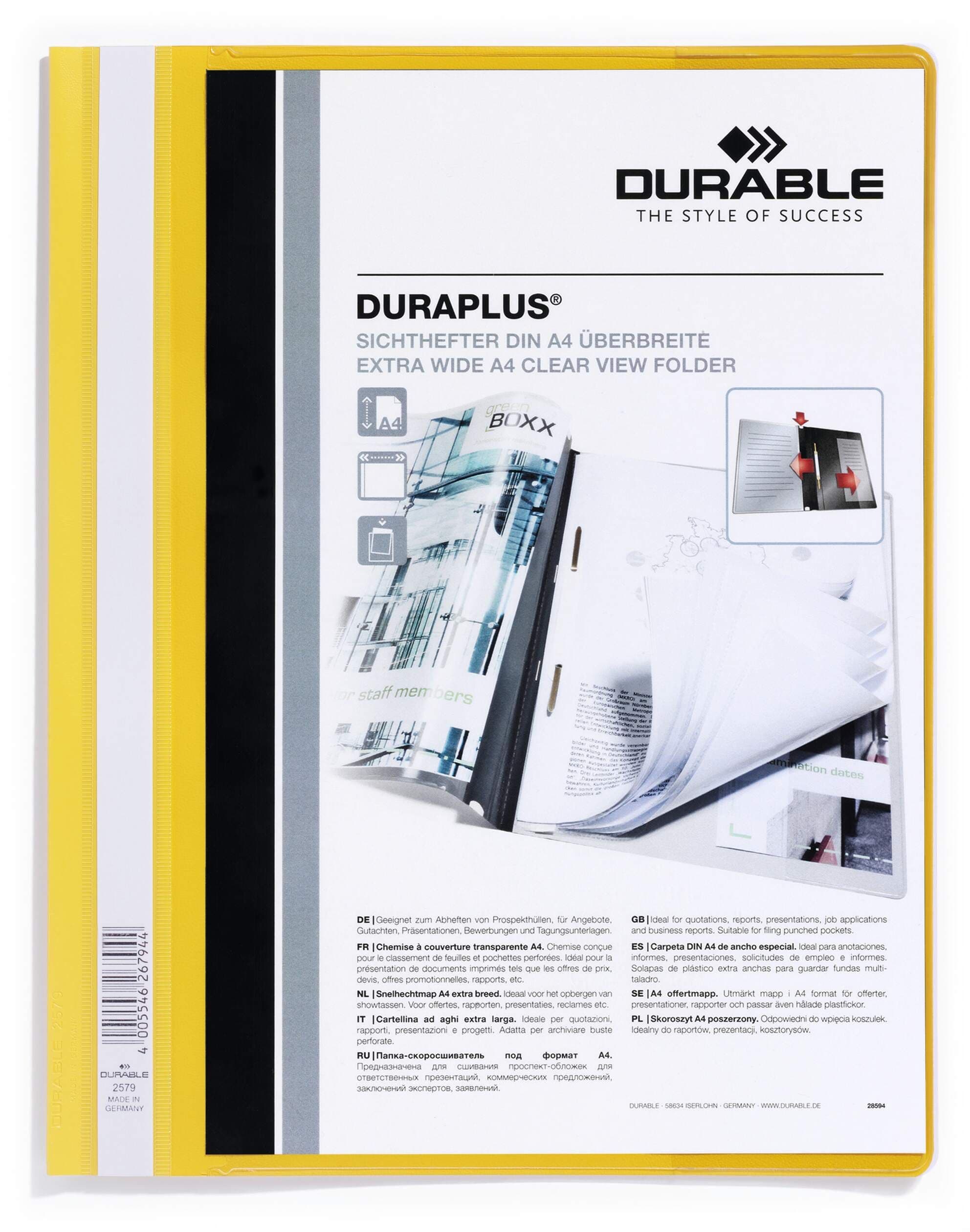 DURAPLUS Project Folder Document Report File - 25 Pack - A4+ Yellow