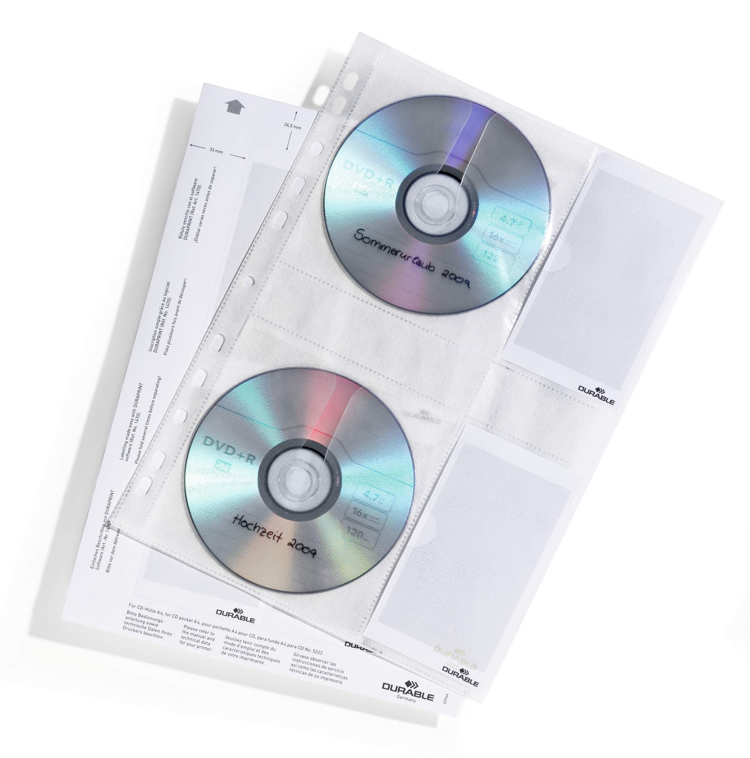 CD/DVD Pockets - Double Sided Wallet Index for 4 Disks - 5 Pack - A4