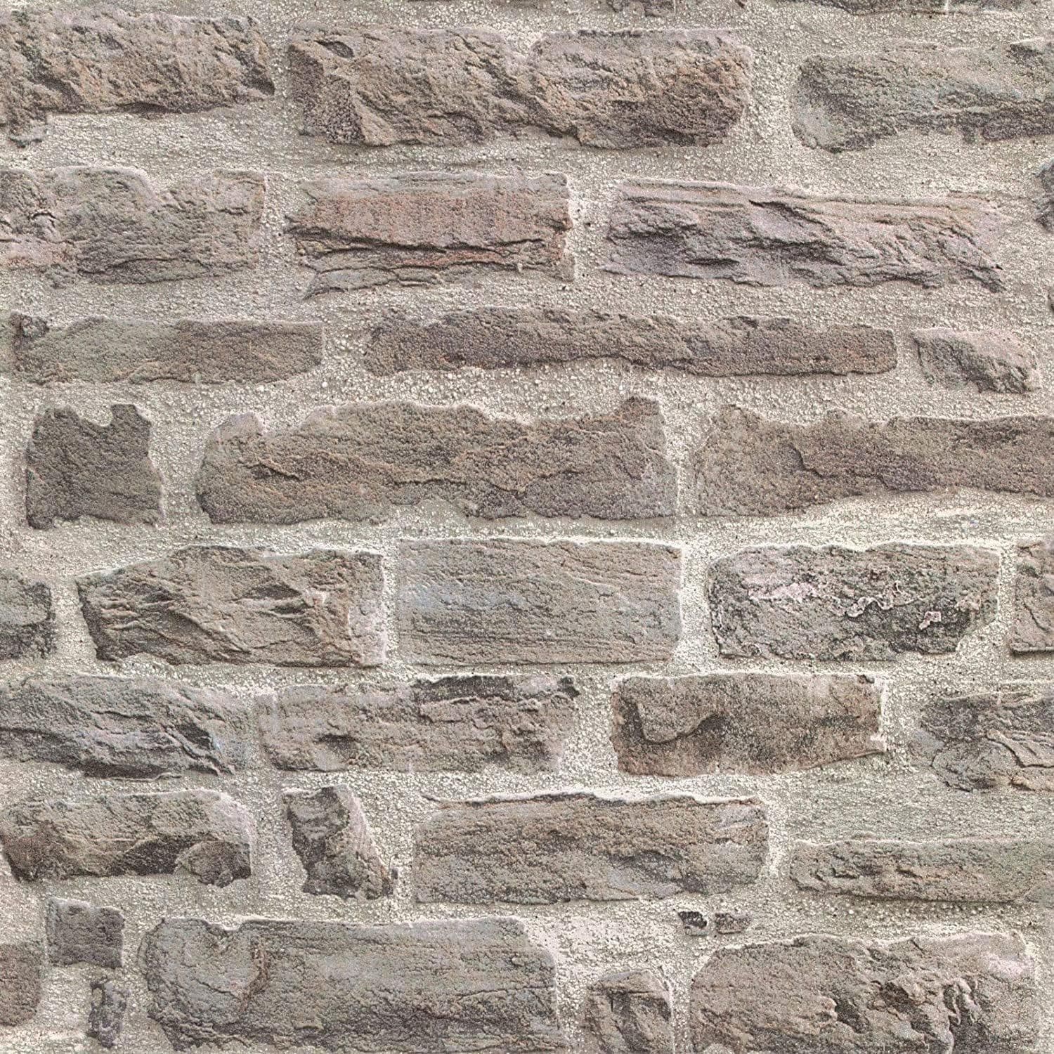 Beige Stone Brick Wall Effect Realistic Embossed Wallpaper