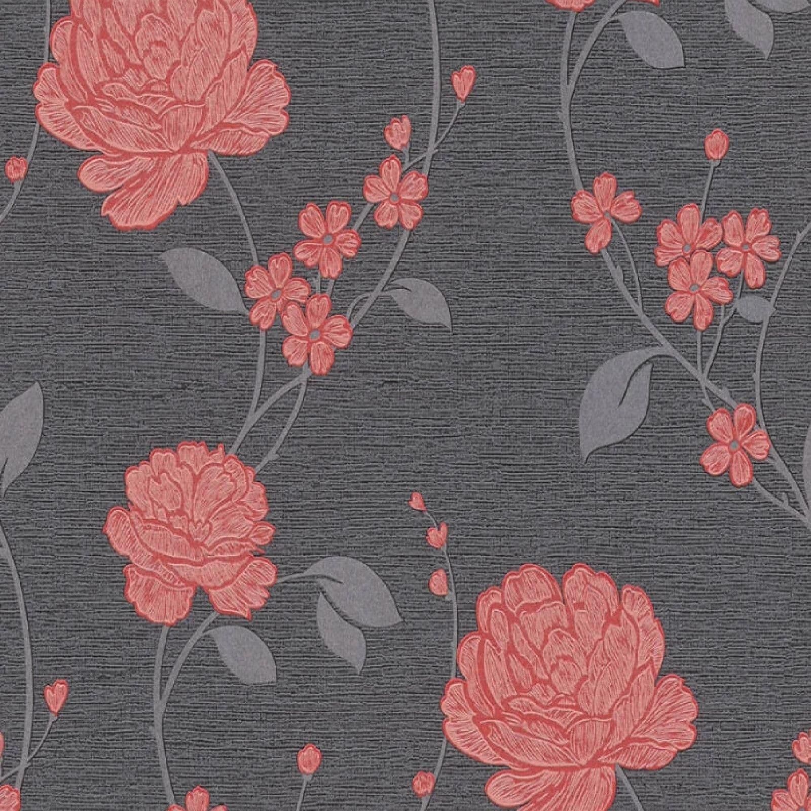 Floral Leaf Flowers Glitter Embossed Vinyl Wallpaper