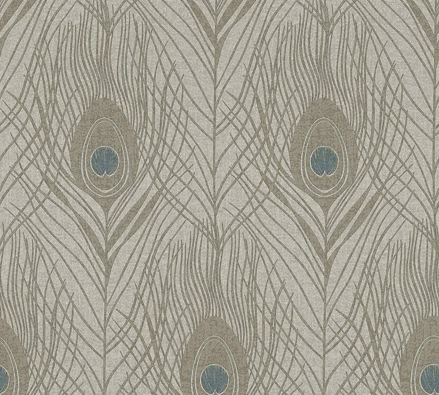 Peacock Bird Feather Design Non Woven Vinyl Wallpaper