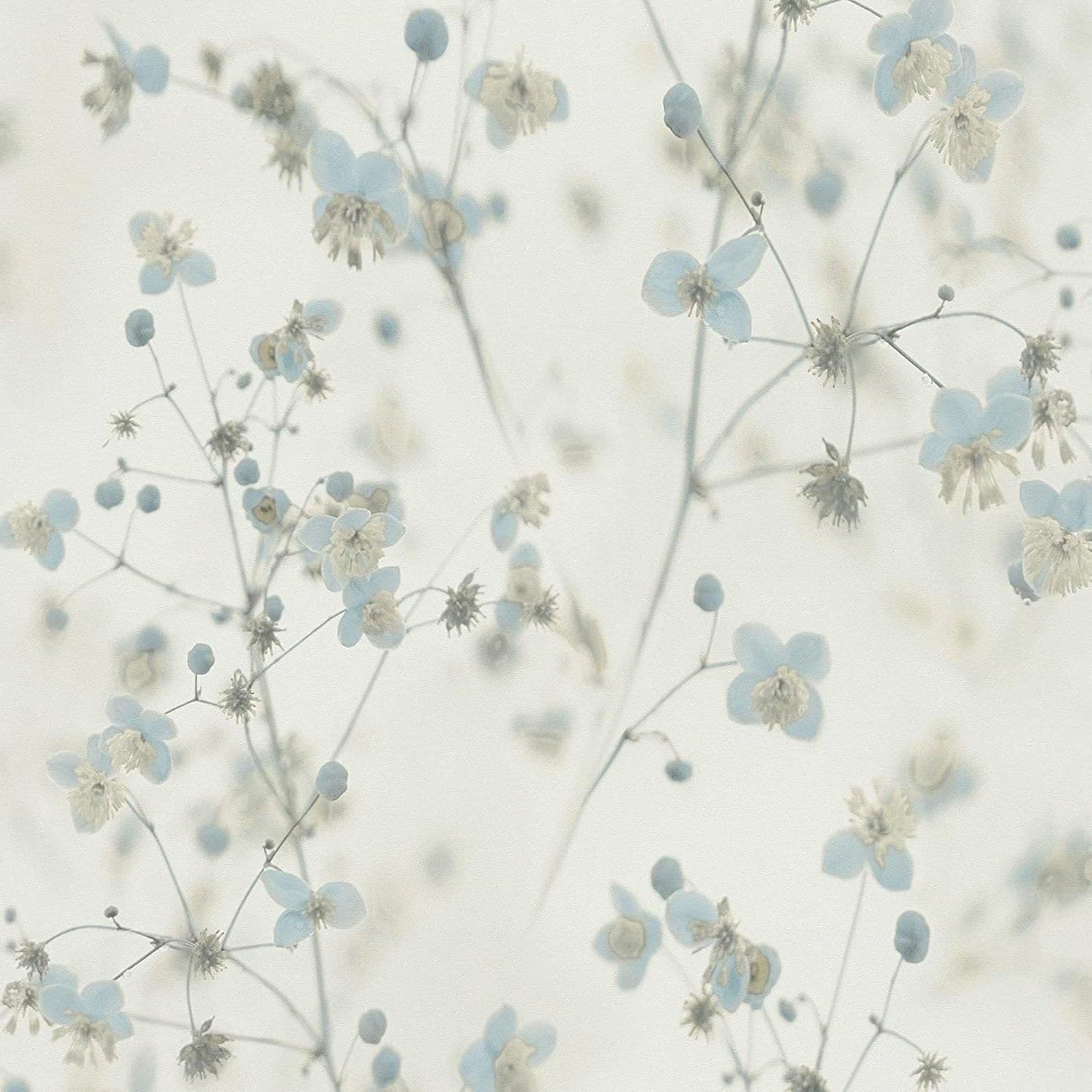 Country House Floral Flowers Leaf Grey Blue Wallpaper