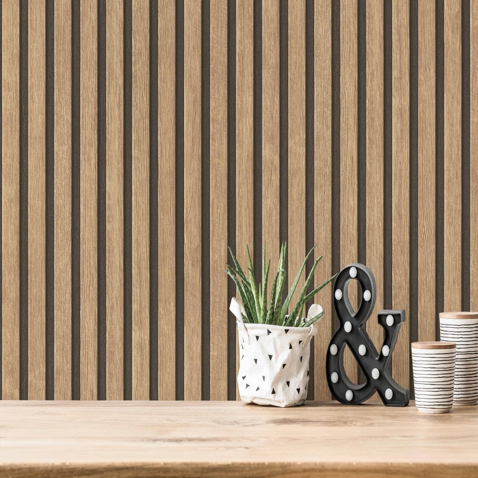 Wooden Slats Panelling 3D Wood Panel Stripe Natural Wallpaper