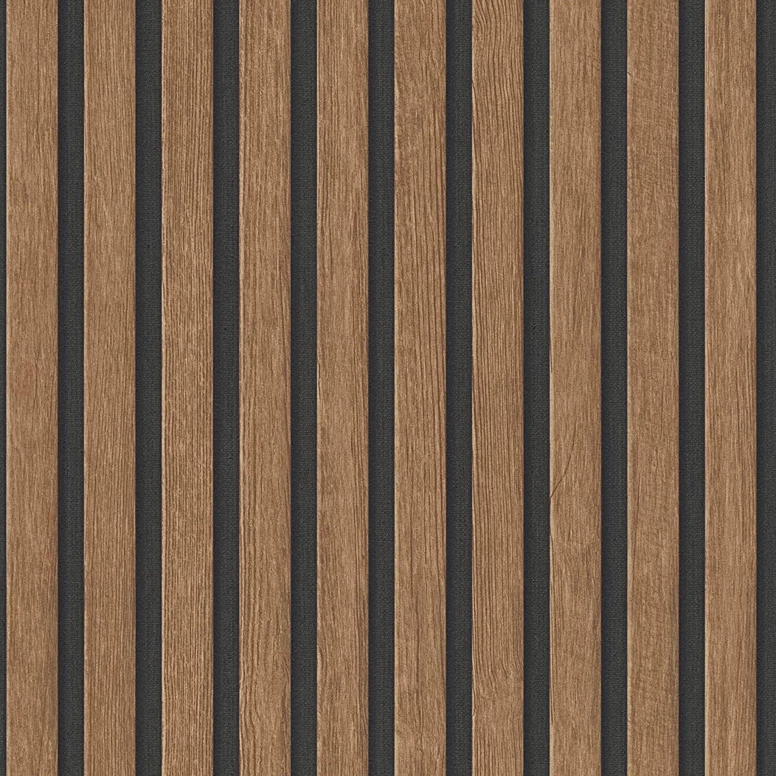 Wooden Slats Panelling 3D Wood Panel Stripe Brown Wallpaper