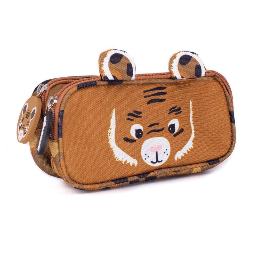 2 Zip Animal Face Pencil Case Speculos Tiger