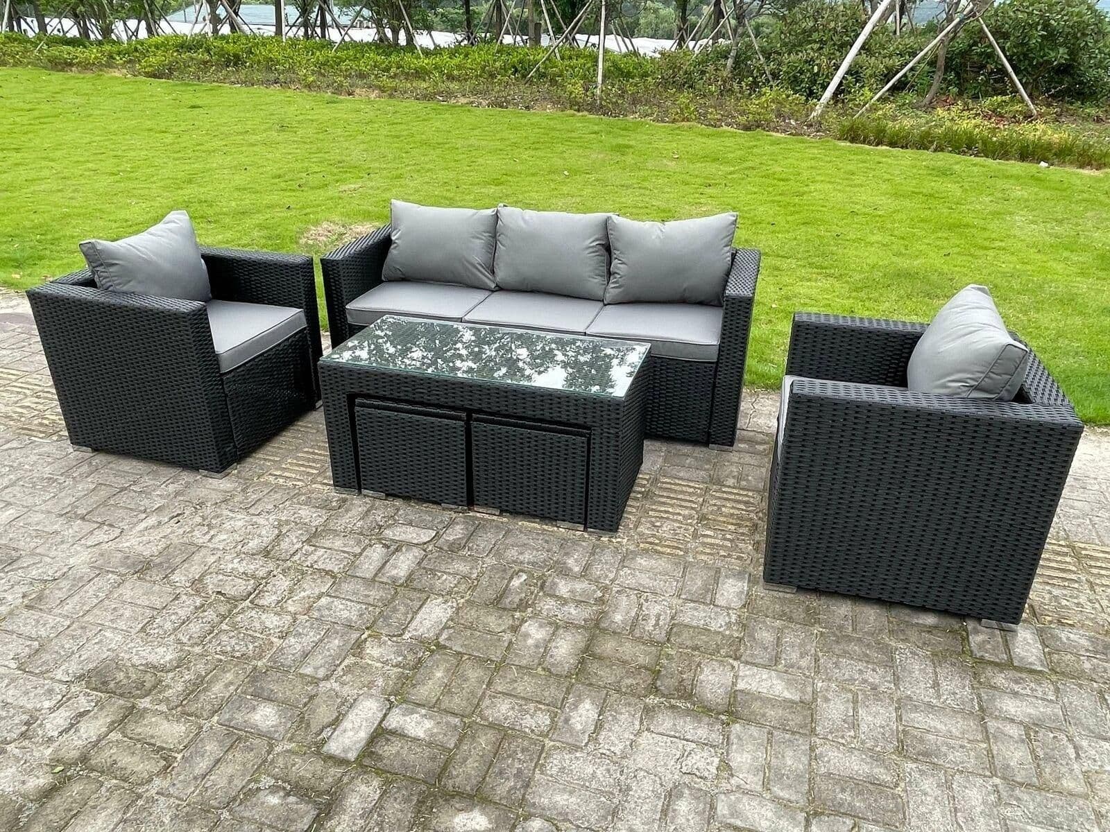 Wicker Rattan Garden Furniture Sofa Sets Outdoor Patio Coffee Table Stools